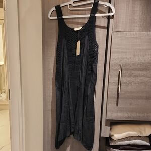 Elan Black Asymmetrical Sleeveless  Coverup Dress